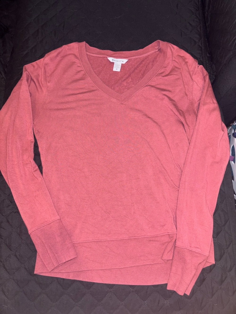 Athleta Coral Pink V-Neck Long Sleeve Pullover